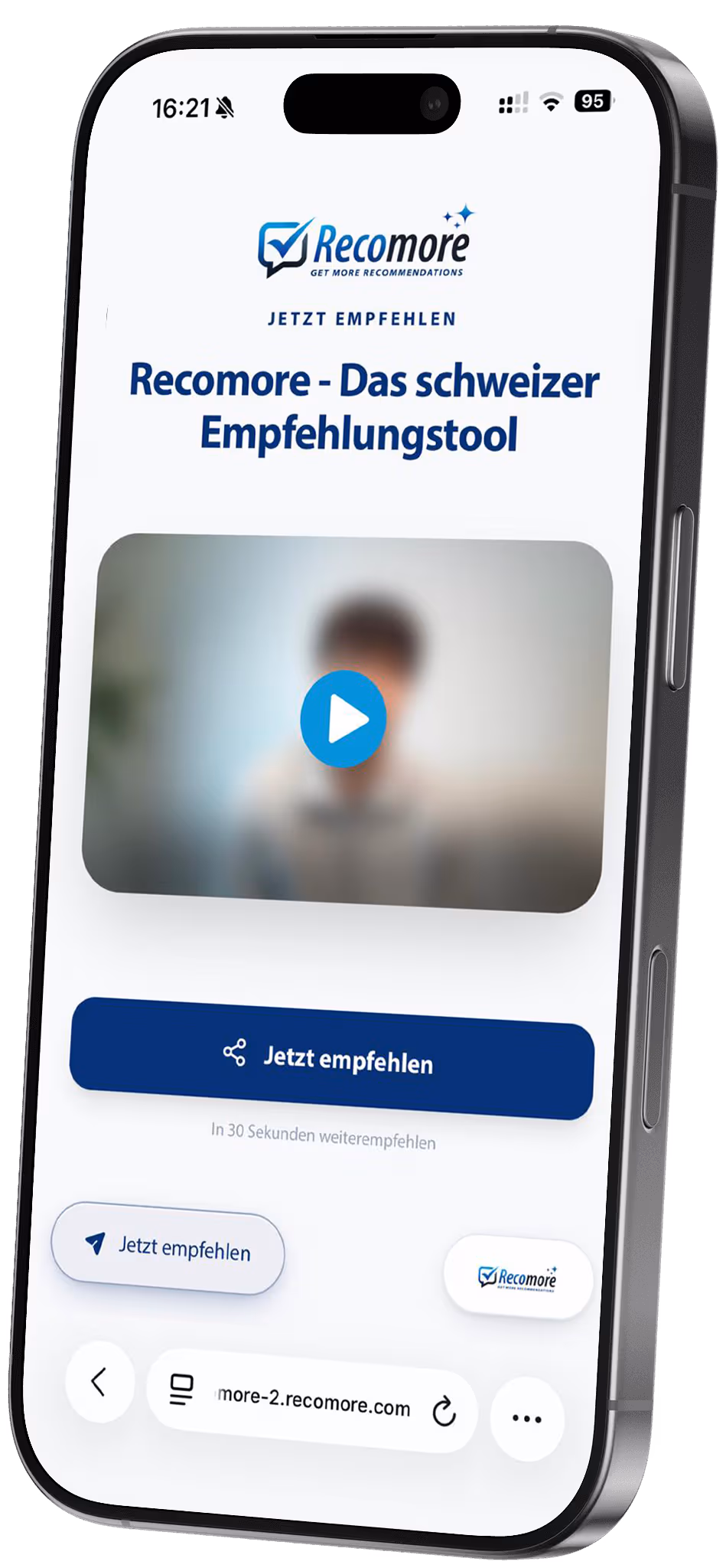Recomore Empfehlungsseite auf dem Smartphone